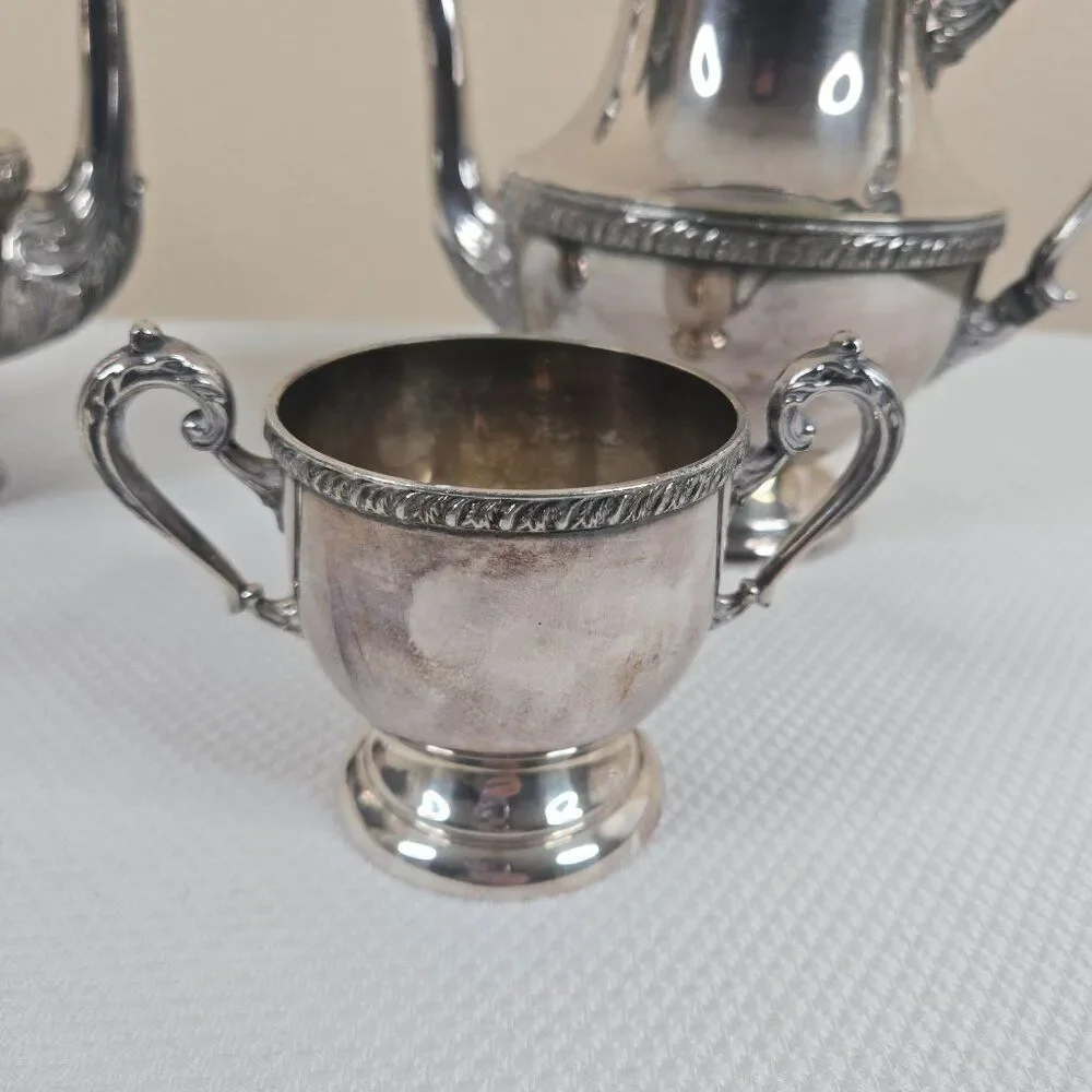 Vintage Benedict Prince Regent Silver Plated Coffee Tea Set Creamer Sugar Bowl